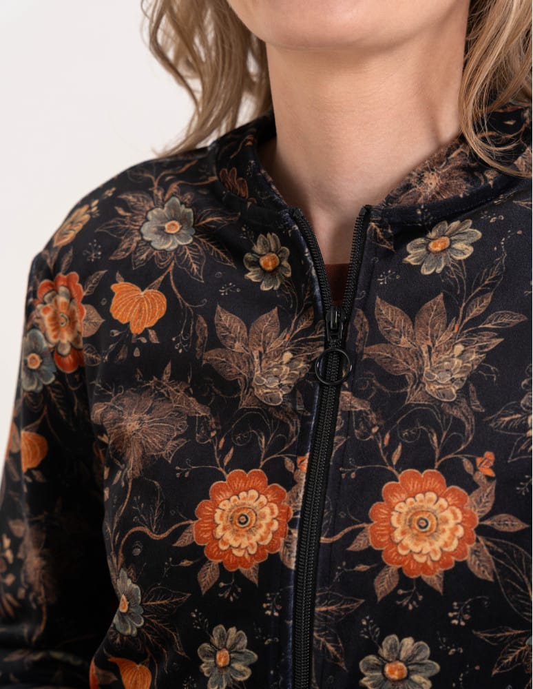 Bluzy damskie - Bluza welurowa damska rozpinana bomberka w kwiatowy print WZÓR 1  - produkt moraj.pl 2