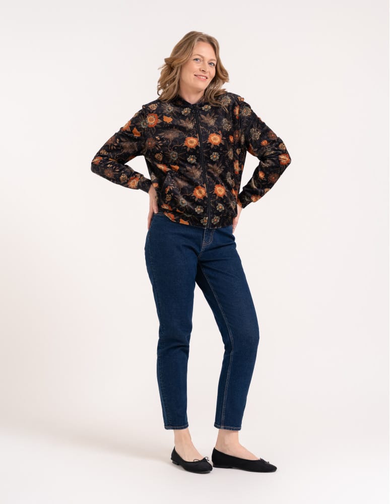 Bluzy damskie - Bluza welurowa damska rozpinana bomberka w kwiatowy print WZÓR 1  - produkt moraj.pl 5