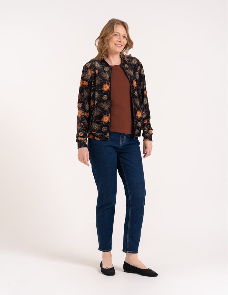 Bluzy damskie - Bluza welurowa damska rozpinana bomberka w kwiatowy print WZÓR 1  - produkt moraj.pl 9