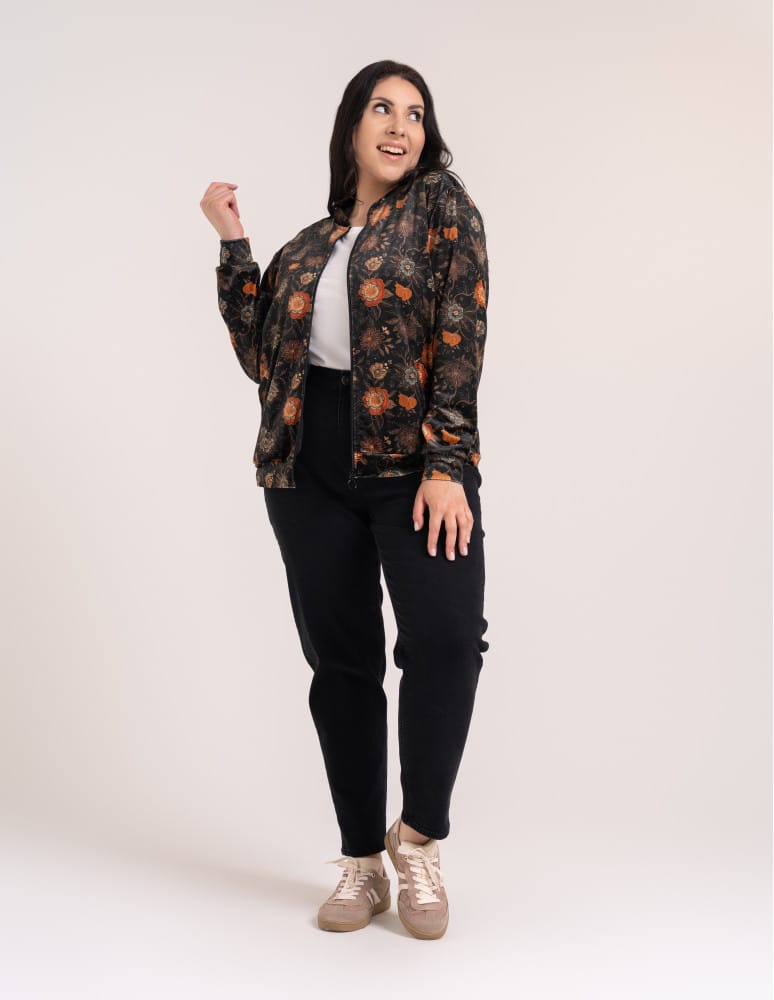 Bluzy damskie - Bluza welurowa damska rozpinana bomberka w kwiatowy print WZÓR 1  - produkt moraj.pl 2