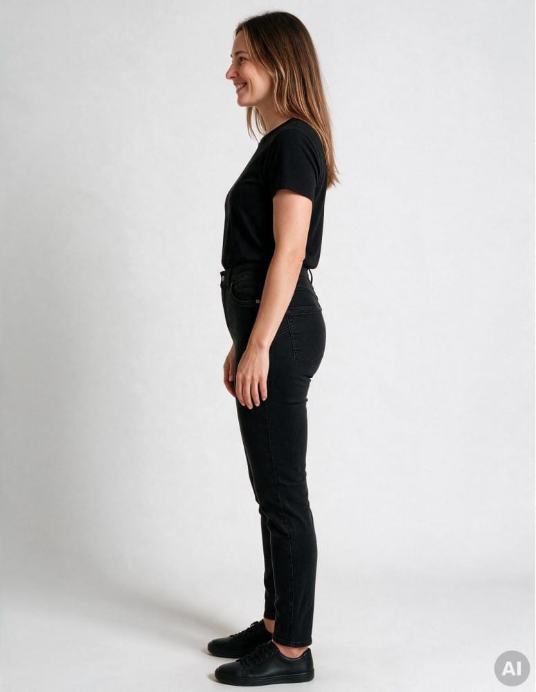 Nowości - Spodnie jeansowe damskie Mom Slim z wysokim stanem CZARNY  - produkt moraj.pl 3