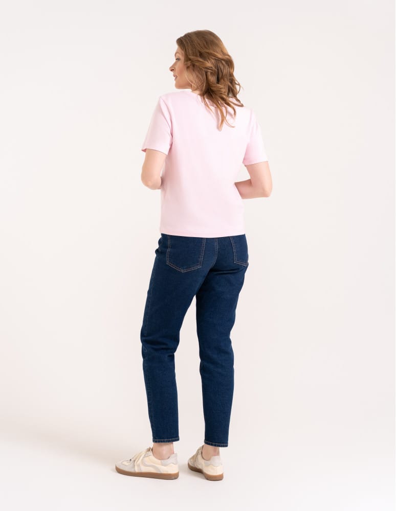T-shirt Basic - Damska koszulka z bawełny merceryzowanej 100% t-shirt z krótkim rękawem RÓŻOWY  - produkt moraj.pl 5