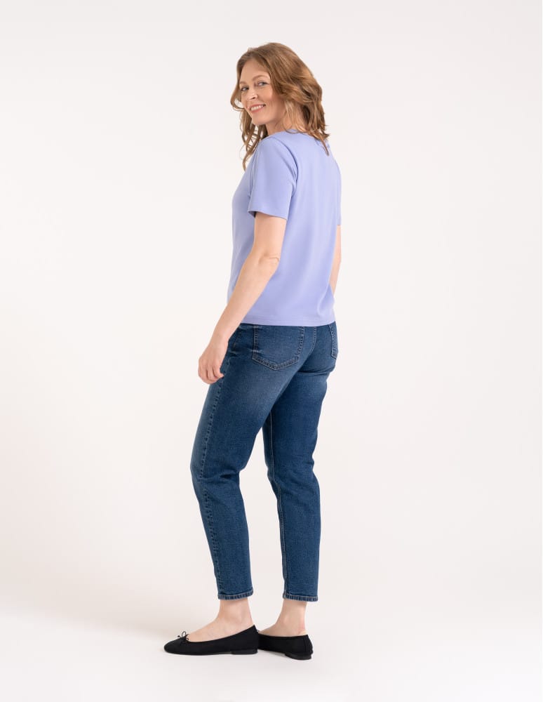 T-shirt Basic - Damska koszulka z bawełny merceryzowanej 100% t-shirt z krótkim rękawem NIEBIESKI  - produkt moraj.pl 5