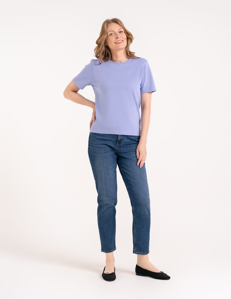T-shirt Basic - Damska koszulka z bawełny merceryzowanej 100% t-shirt z krótkim rękawem NIEBIESKI  - produkt moraj.pl 3