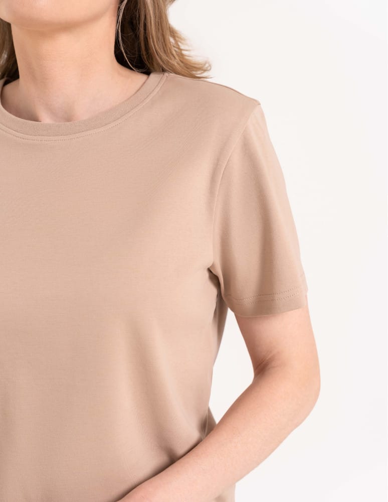 T-shirt Basic - Damska koszulka z bawełny merceryzowanej 100% t-shirt z krótkim rękawem BEŻOWY  - produkt moraj.pl 2