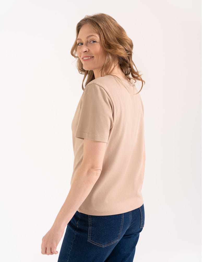 T-shirt Basic - Damska koszulka z bawełny merceryzowanej 100% t-shirt z krótkim rękawem BEŻOWY  - produkt moraj.pl 4