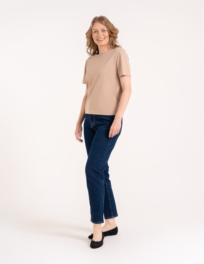 T-shirt Basic - Damska koszulka z bawełny merceryzowanej 100% t-shirt z krótkim rękawem BEŻOWY  - produkt moraj.pl 5