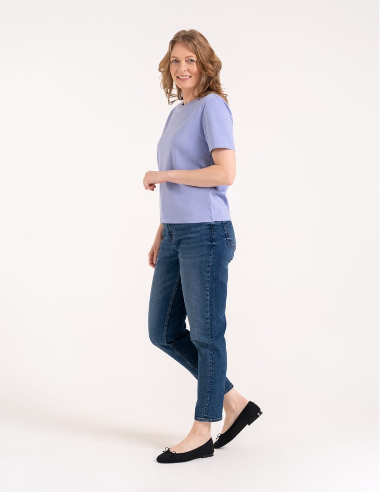 T-shirt Basic - Damska koszulka z bawełny merceryzowanej 100% t-shirt z krótkim rękawem NIEBIESKI  - produkt moraj.pl 4