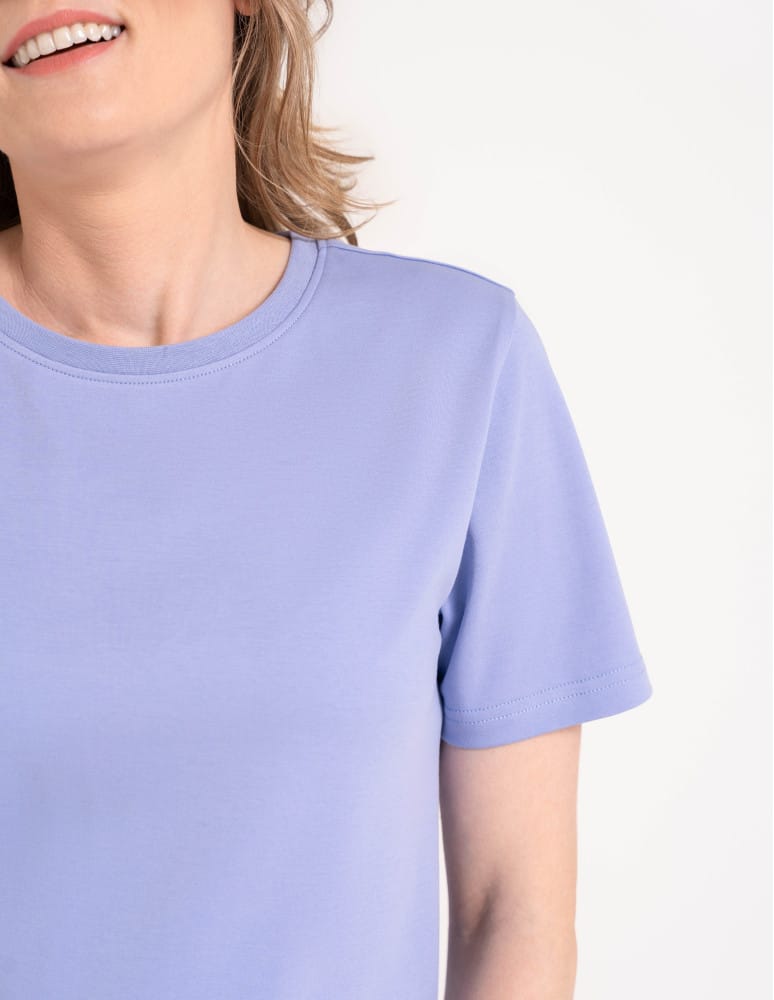 T-shirt Basic - Damska koszulka z bawełny merceryzowanej 100% t-shirt z krótkim rękawem NIEBIESKI  - produkt moraj.pl 2