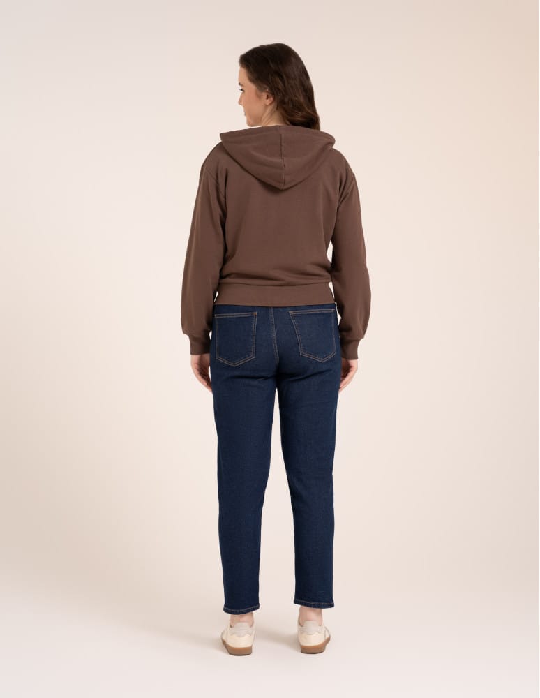 Bluzy dresowe - Bluza damska bawełniana z kapturem rozpinana wygodna o kroju boxy BRĄZOWY  - produkt moraj.pl 7