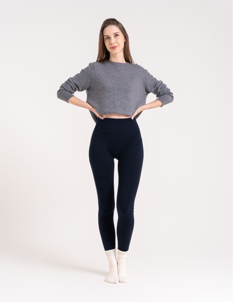 Legginsy ocieplane - Legginsy damskie ocieplane modelujące z wysokim stanem z wiskozą GRANATOWY - produkt moraj.pl 3