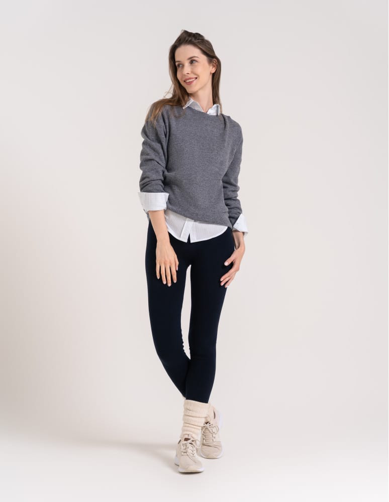 Legginsy ocieplane - Legginsy damskie ocieplane modelujące z wysokim stanem z wiskozą GRANATOWY - produkt moraj.pl 6