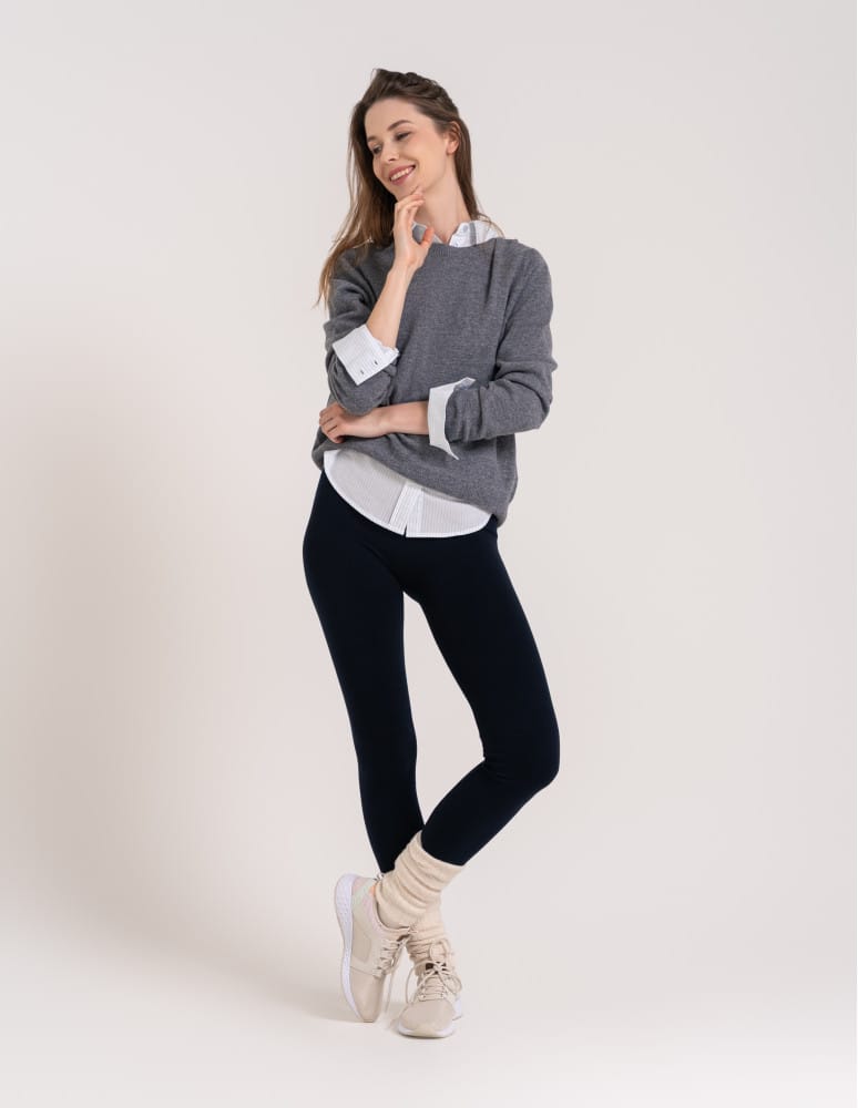 Legginsy ocieplane - Legginsy damskie ocieplane modelujące z wysokim stanem z wiskozą GRANATOWY - produkt moraj.pl 8