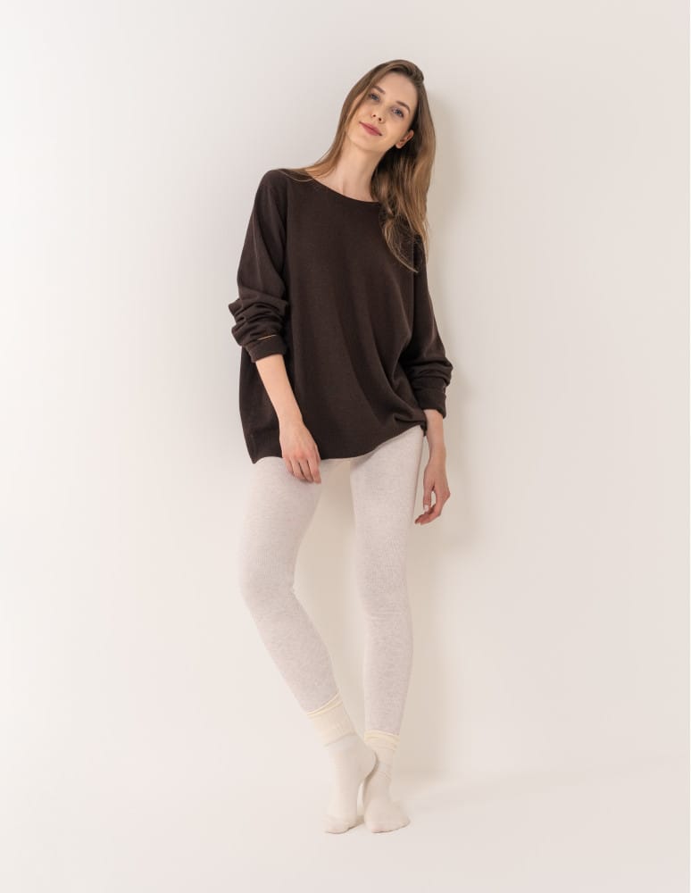 Legginsy ocieplane - Damskie legginsy modelujące z wysokim stanem i wiskozą w prążek KREMOWY  - produkt moraj.pl 7