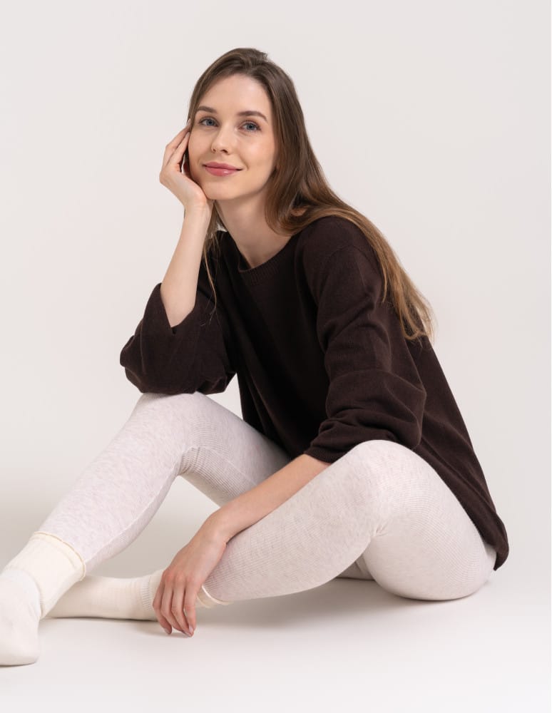 Legginsy ocieplane - Damskie legginsy modelujące z wysokim stanem i wiskozą w prążek KREMOWY  - produkt moraj.pl 5