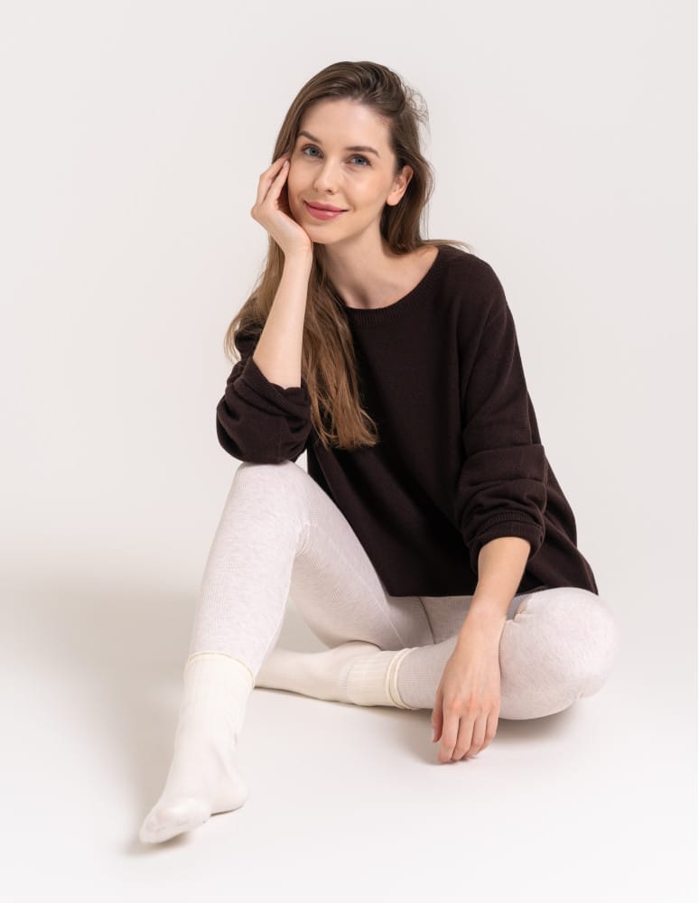 Legginsy ocieplane - Damskie legginsy modelujące z wysokim stanem i wiskozą w prążek KREMOWY  - produkt moraj.pl 6