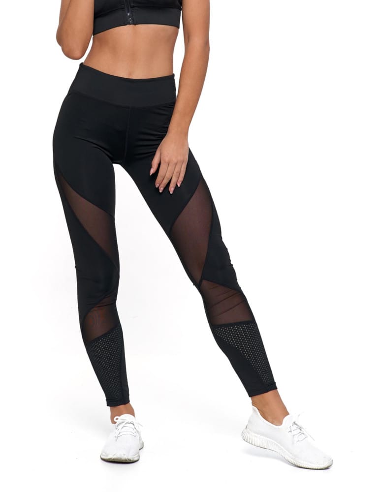 Legginsy damskie - Legginsy damskie sportowe z siateczką CZARNY - produkt moraj.pl 1
