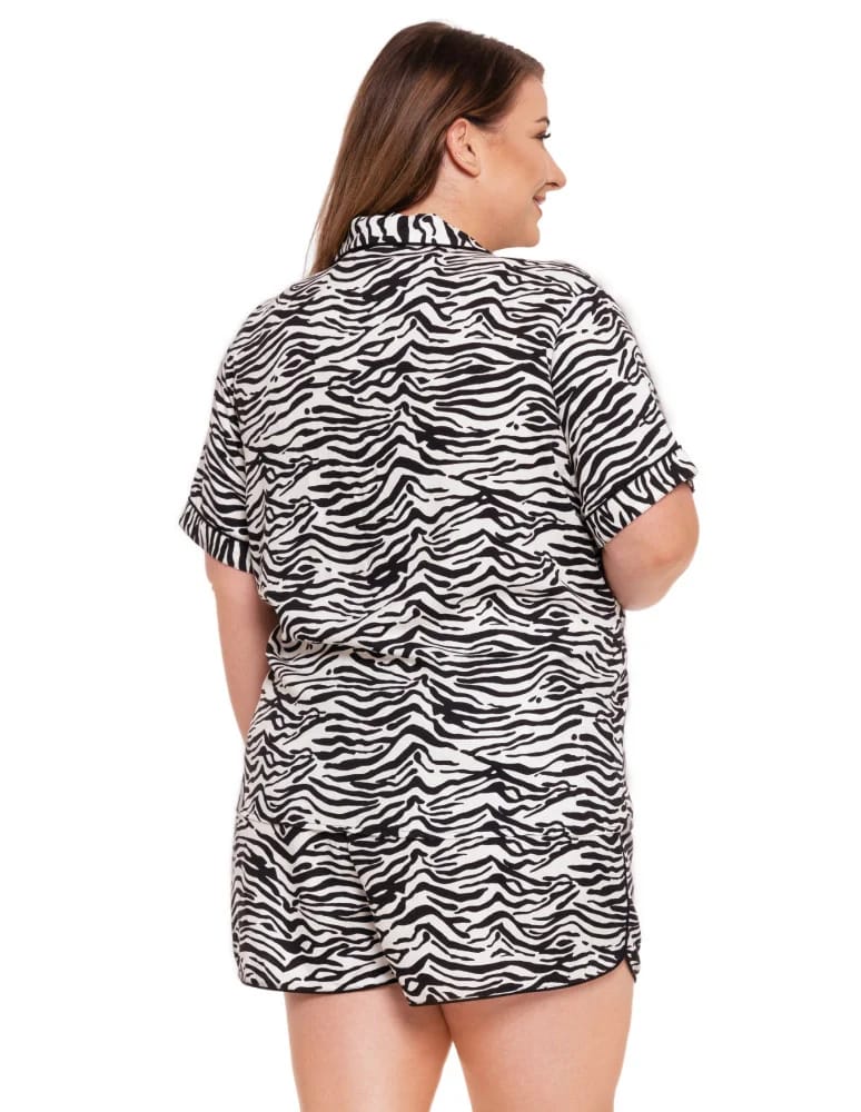 Krótki rękaw - Piżama damska rozpinana z wiskozy wzór w zebrę Plus Size CZARNY  - produkt moraj.pl 3