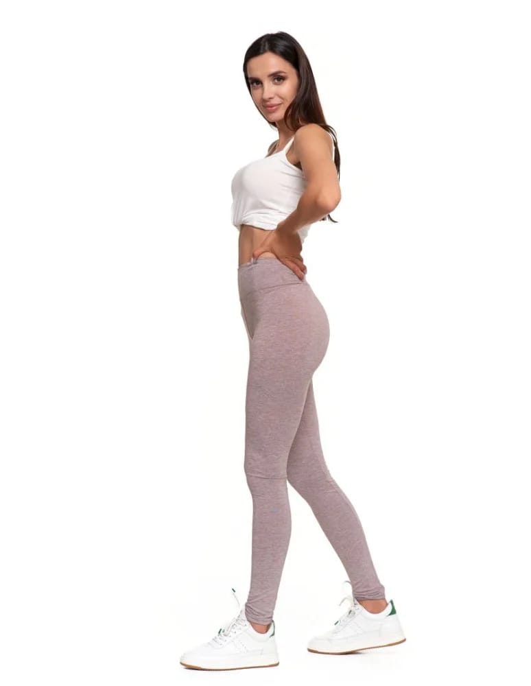 Legginsy damskie - Klasyczne legginsy damskie z wysokim stanem BEŻOWY  - produkt moraj.pl 4