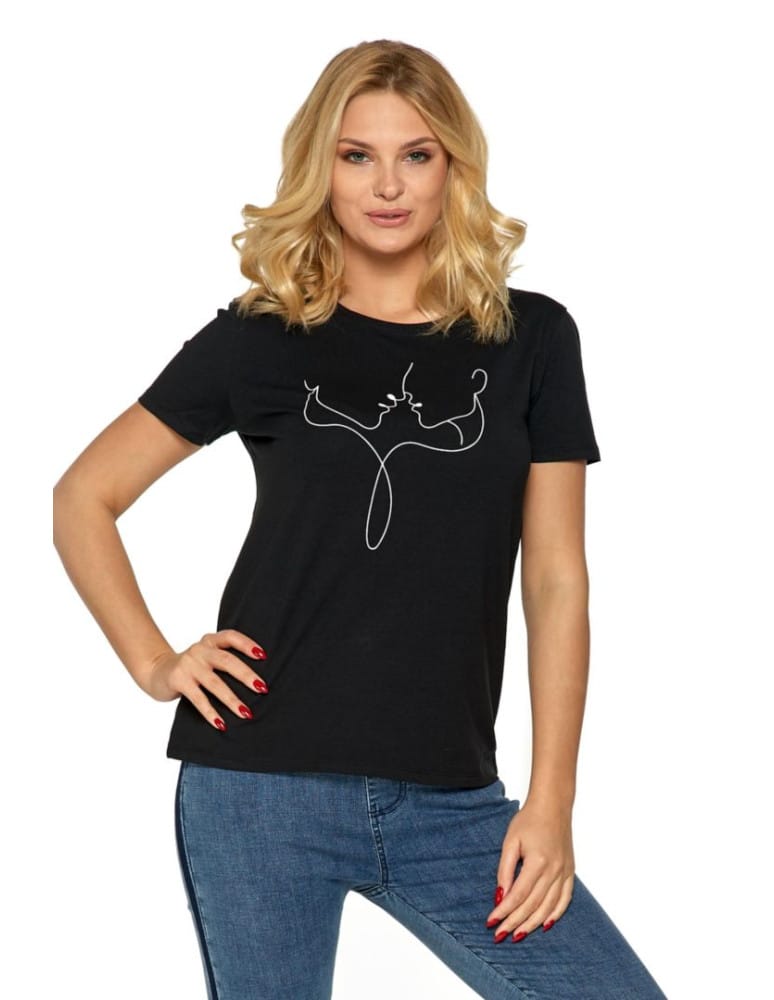 Koszulki i T-shirty - T-shirt damski z nadrukiem CZARNY - produkt moraj.pl 1