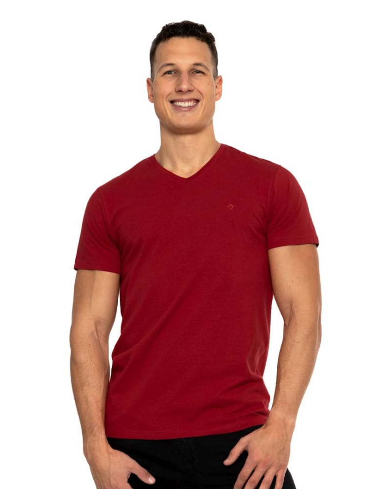 Koszulka męska bawełna Premium T-shirt dekolt w serek BORDOWY