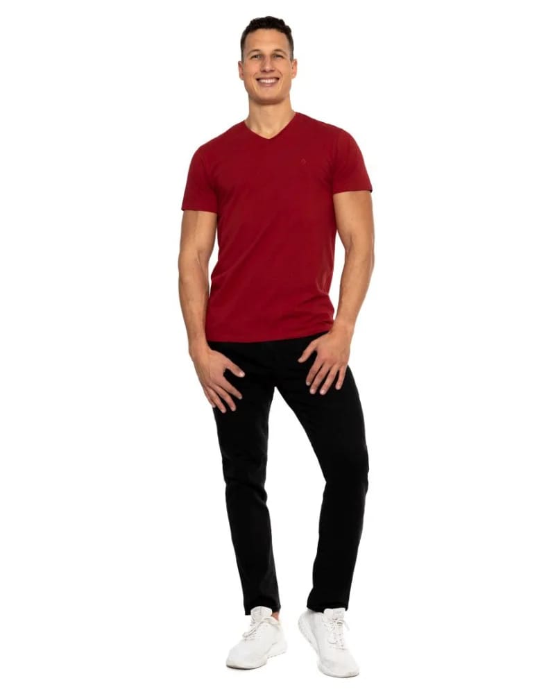 Koszulki i Tank Topy - Koszulka męska bawełna Premium T-shirt dekolt w serek BORDOWY - produkt moraj.pl 2