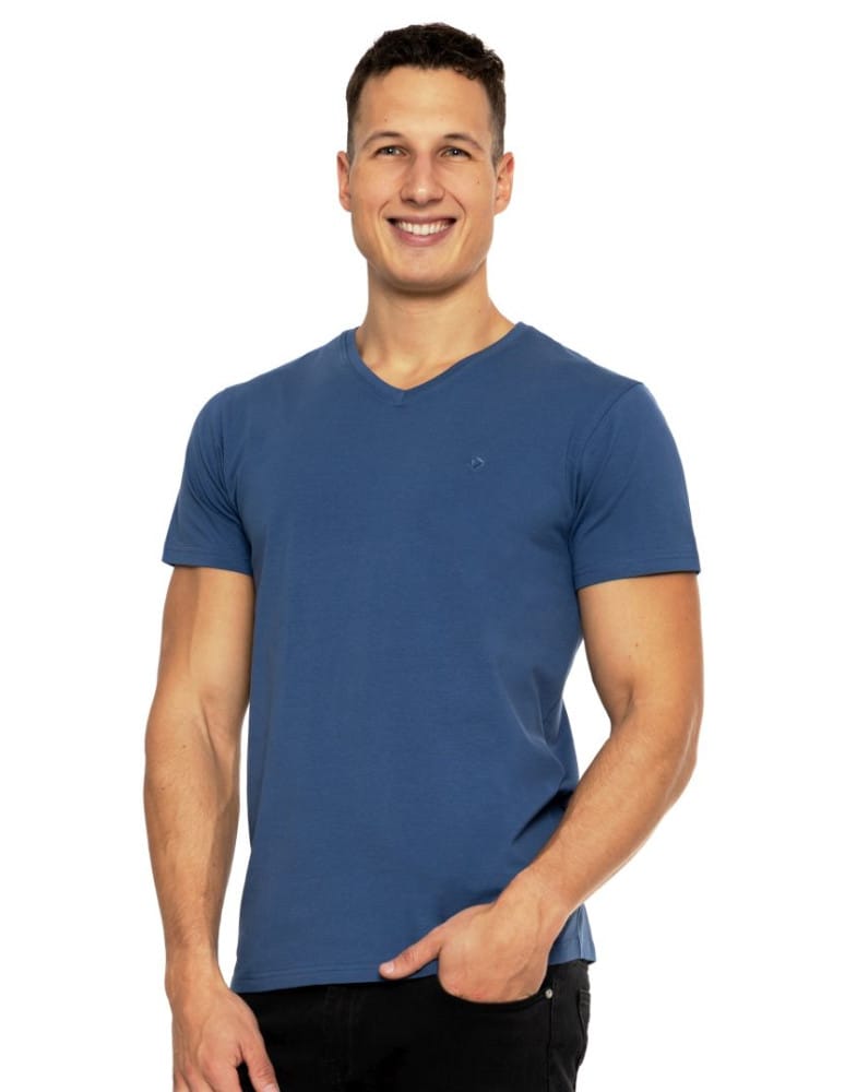 Koszulki i Tank Topy - Koszulka męska bawełna Premium T-shirt dekolt w serek NIEBIESKI - produkt moraj.pl 1