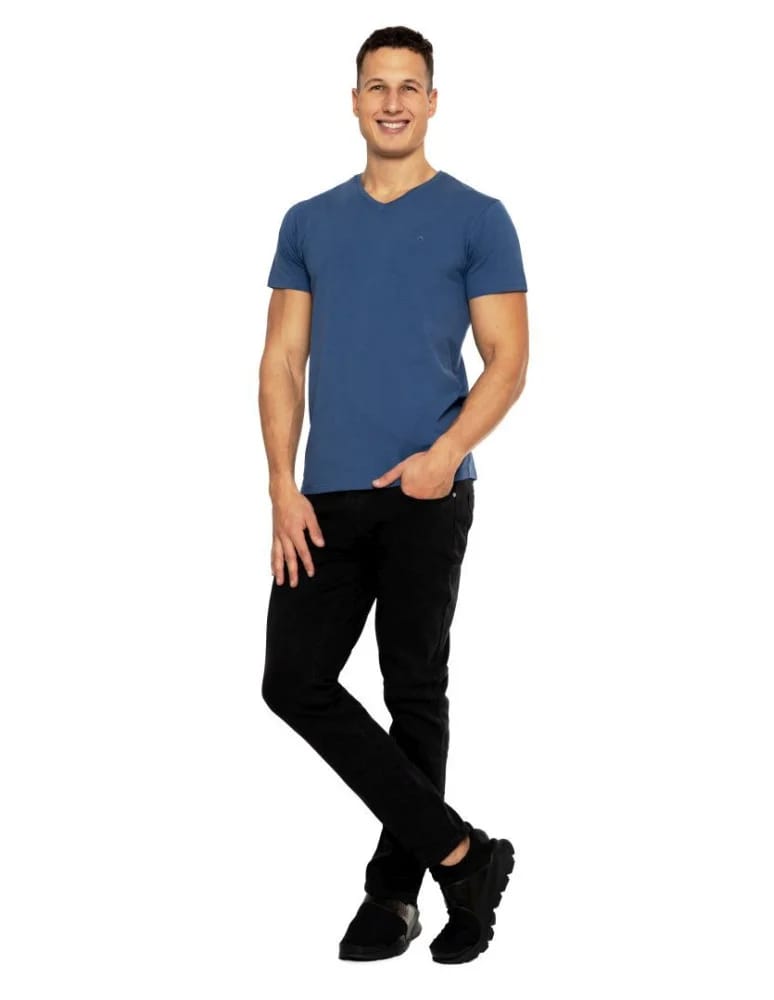 Koszulki i Tank Topy - Koszulka męska bawełna Premium T-shirt dekolt w serek NIEBIESKI  - produkt moraj.pl 2