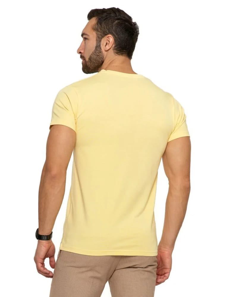 Koszulki i Tank Topy - Koszulka męska bawełna Premium T-shirt dekolt w serek ŻÓŁTY - produkt moraj.pl 3