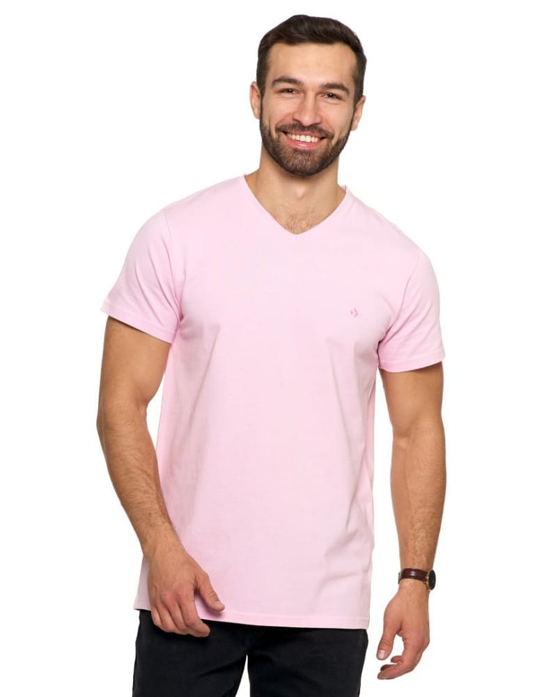 Koszulki i Tank Topy - Koszulka męska bawełna Premium T-shirt dekolt w serek RÓŻOWY - produkt moraj.pl 1