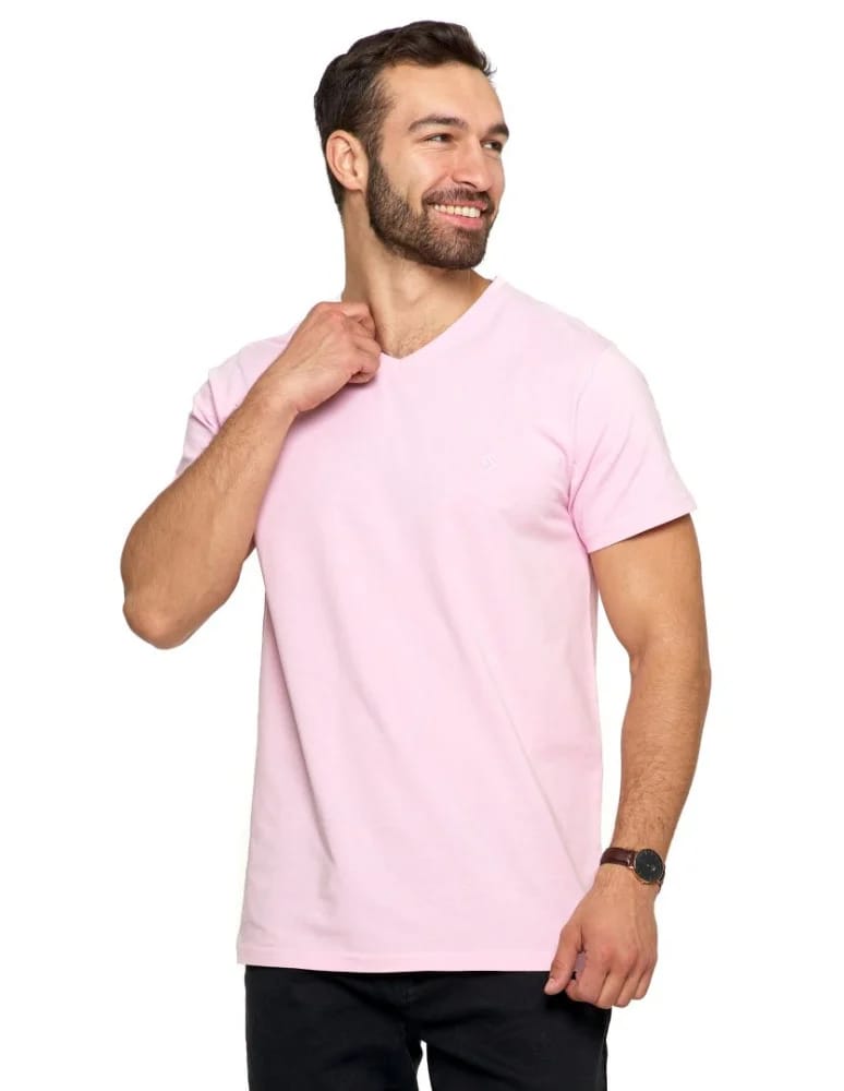 Koszulki i Tank Topy - Koszulka męska bawełna Premium T-shirt dekolt w serek RÓŻOWY  - produkt moraj.pl 2