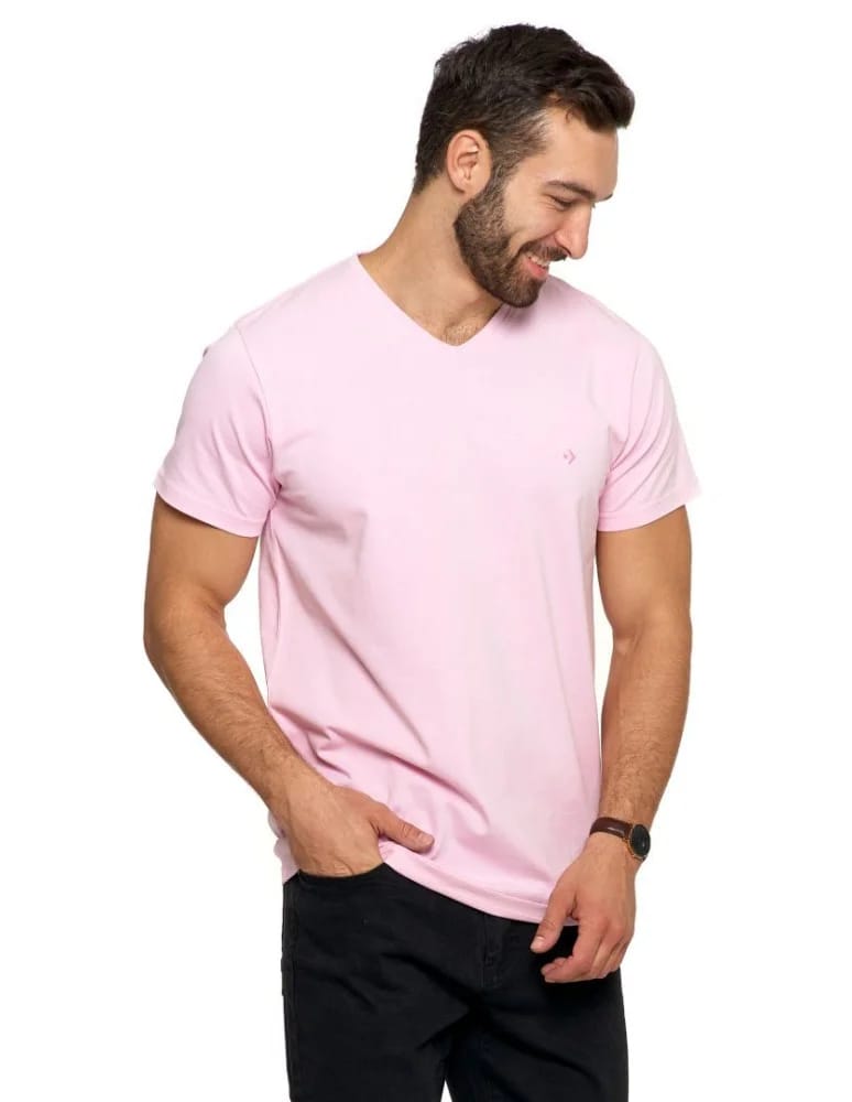Koszulki i Tank Topy - Koszulka męska bawełna Premium T-shirt dekolt w serek RÓŻOWY  - produkt moraj.pl 5