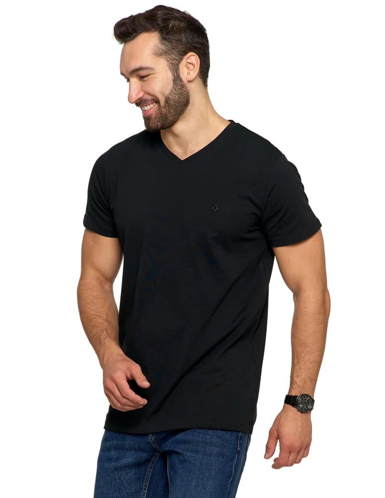 Koszulki i Tank Topy - Koszulka męska bawełna Premium T-shirt dekolt w serek CZARNY - produkt moraj.pl 2