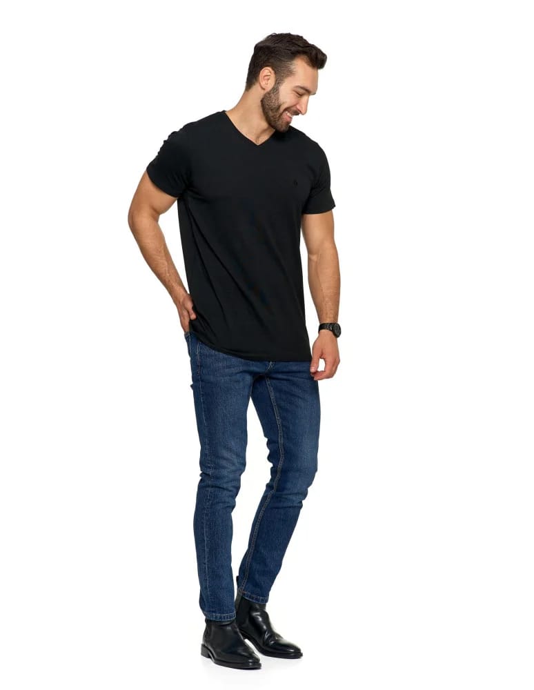 Koszulki i Tank Topy - Koszulka męska bawełna Premium T-shirt dekolt w serek CZARNY - produkt moraj.pl 5