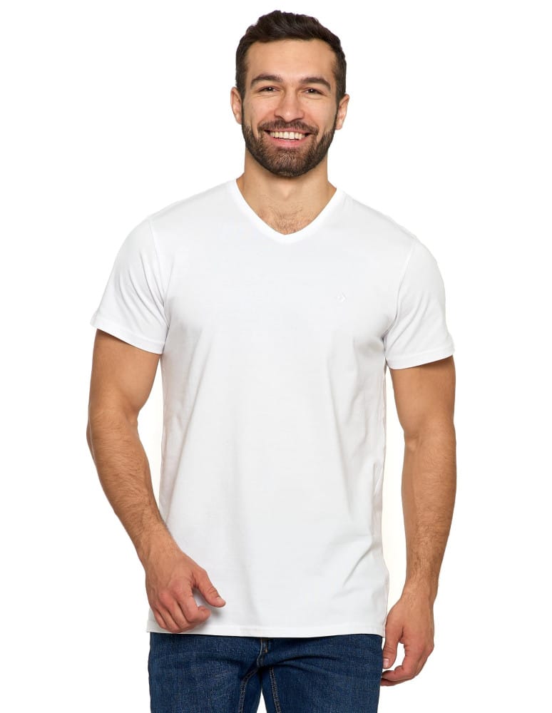 Koszulka męska bawełna Premium T-shirt dekolt w serek BIAŁY