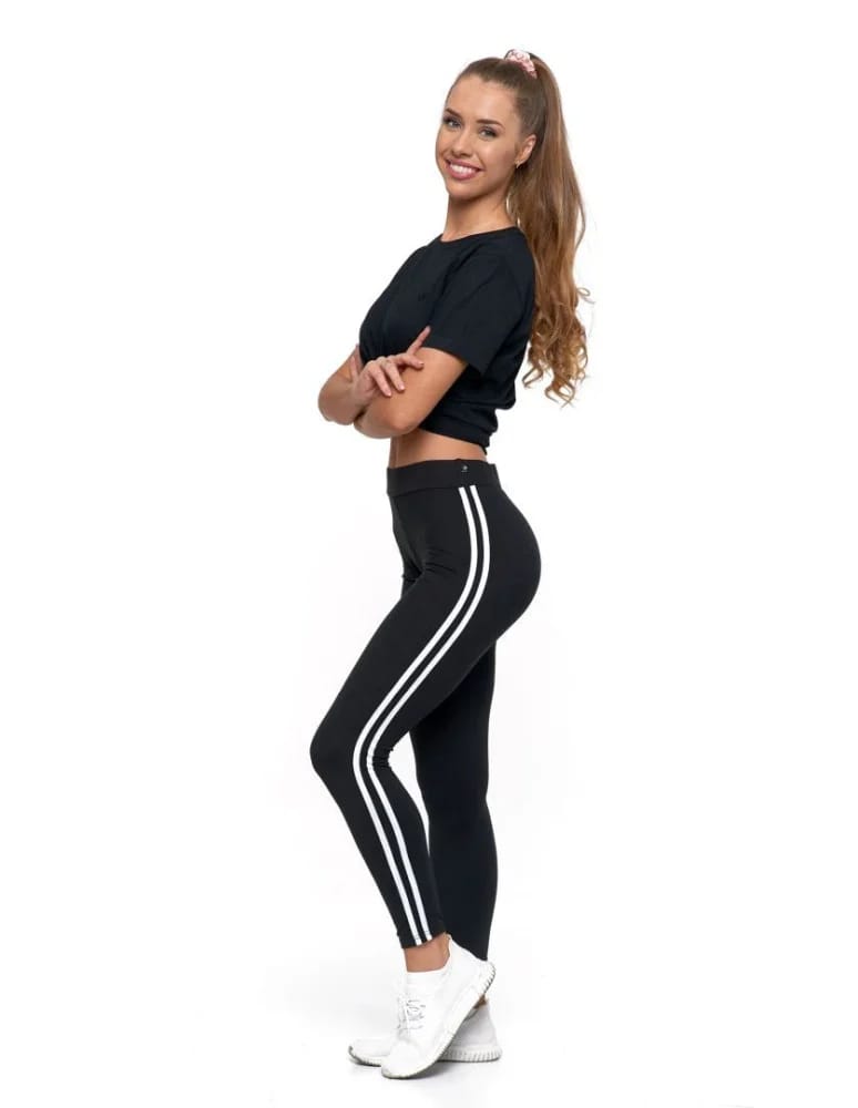 Legginsy damskie - Legginsy damskie z lampasami typu peach touch CZARNY  - produkt moraj.pl 3