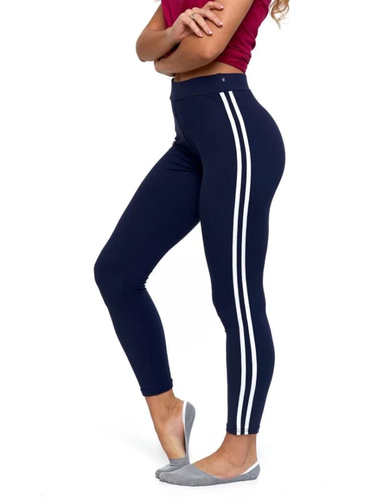 Legginsy damskie - Legginsy damskie z lampasami typu peach touch GRANATOWY - produkt moraj.pl 2