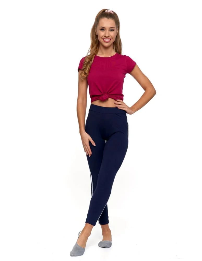 Legginsy damskie - Legginsy damskie z lampasami typu peach touch GRANATOWY - produkt moraj.pl 3