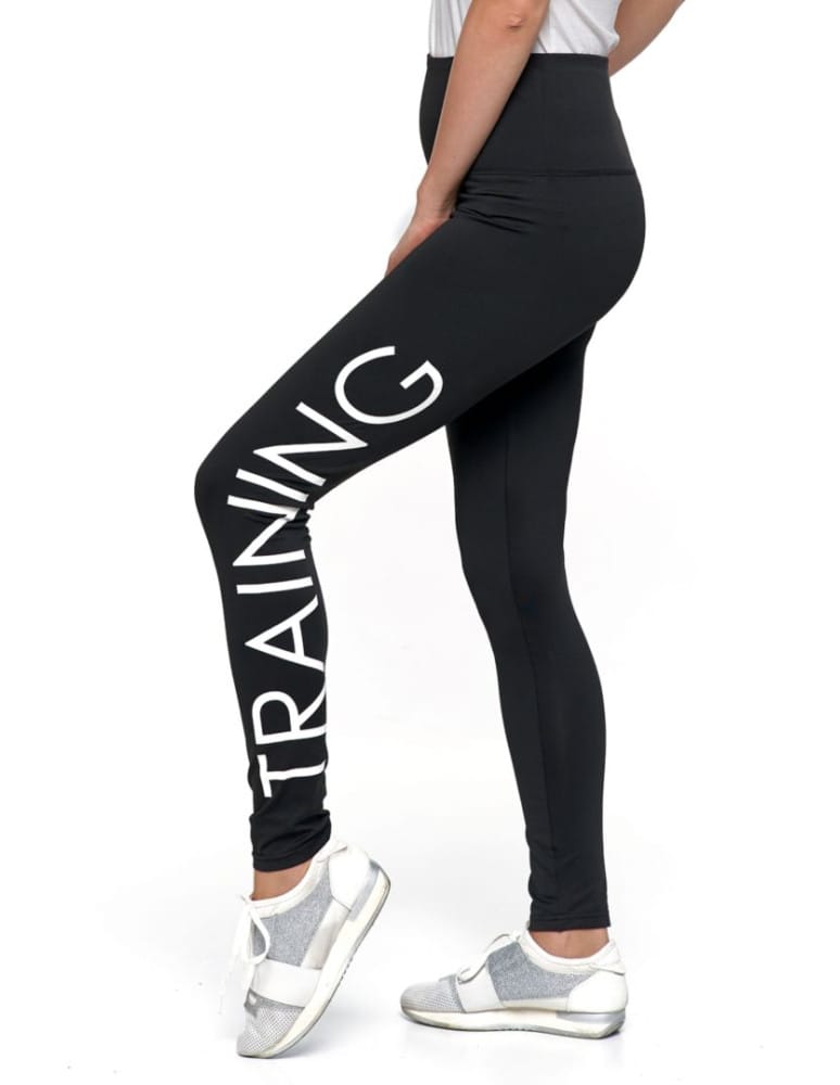 Legginsy damskie - Sportowe czarne legginsy damskie z wysokim stanem CZARNY  - produkt moraj.pl 2