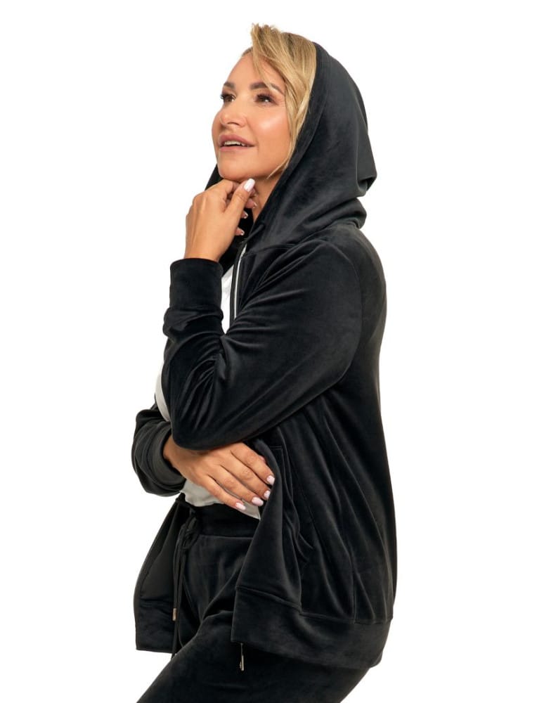 Bluzy damskie - Welurowa bluza damska zapinana na zamek CZARNY  - produkt moraj.pl 4