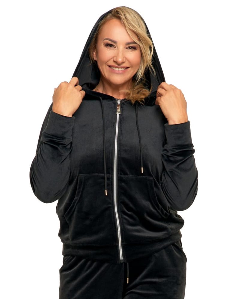 Bluzy damskie - Welurowa bluza damska zapinana na zamek CZARNY  - produkt moraj.pl 5