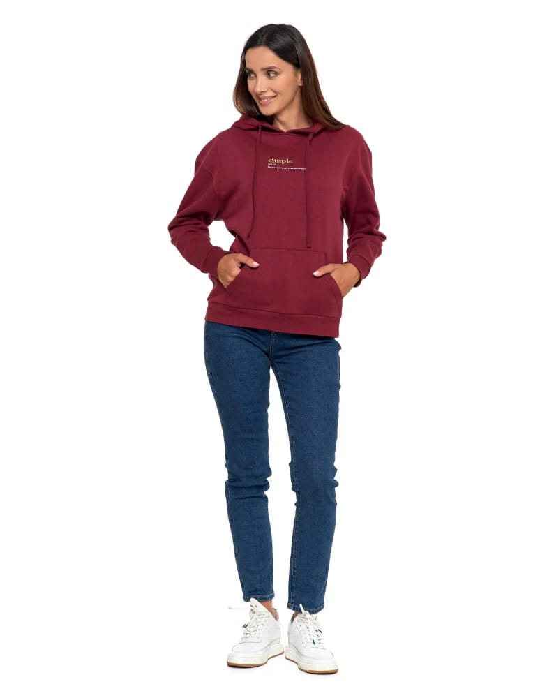 Bluzy damskie - Bluza damska z kapturem i haftowanym napisem BORDOWY - produkt moraj.pl 9