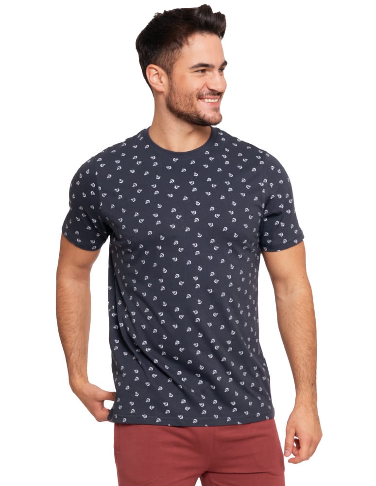Koszulki i Tank Topy - Koszulka męska T-shirt z krótkim rękawem w morski wzór GRANATOWY - produkt moraj.pl 1