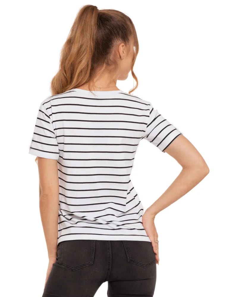 Koszulki i T-shirty - T-shirt damski koszulka w paski ze złotym nadrukiem BIAŁY - produkt moraj.pl 2