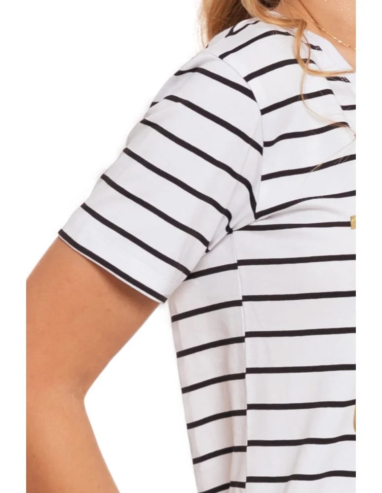 Koszulki i T-shirty - T-shirt damski koszulka w paski ze złotym nadrukiem BIAŁY - produkt moraj.pl 5