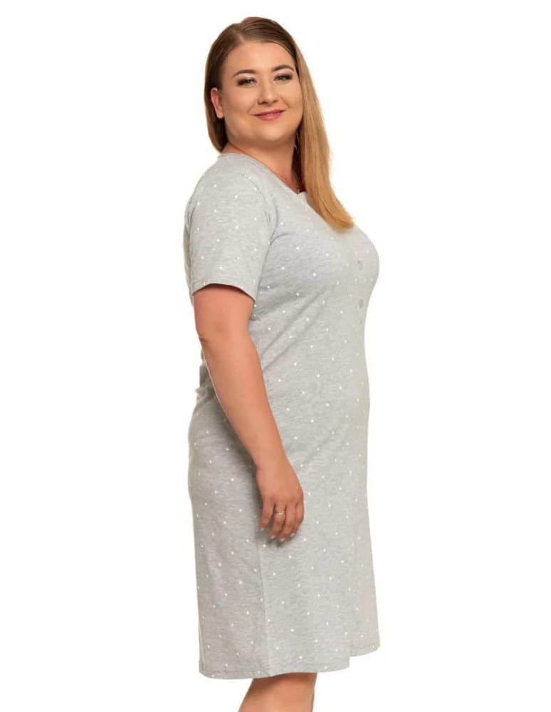 Koszule nocne - Koszula nocna damska rozpinana z krótkim rękawem plus size JASNY SZARY  - produkt moraj.pl 4
