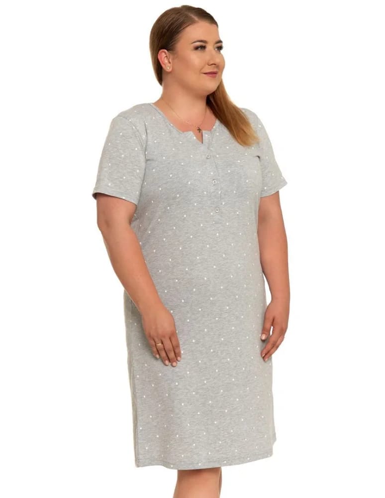 Koszule nocne - Koszula nocna damska rozpinana z krótkim rękawem plus size JASNY SZARY  - produkt moraj.pl 3