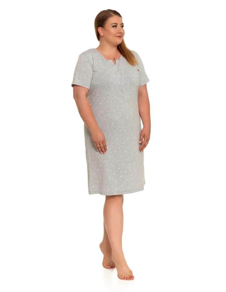 Koszule nocne - Koszula nocna damska rozpinana z krótkim rękawem plus size JASNY SZARY  - produkt moraj.pl 6