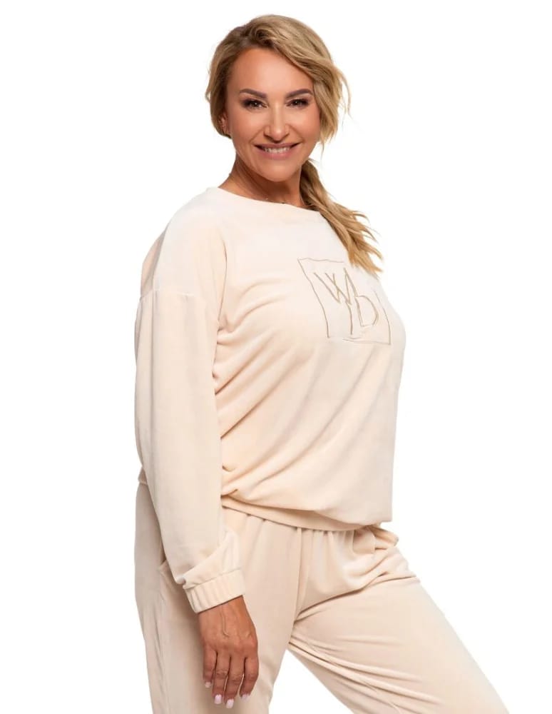 Bluzy damskie - Bluza damska welurowa bez kaptura BEŻOWY  - produkt moraj.pl 2