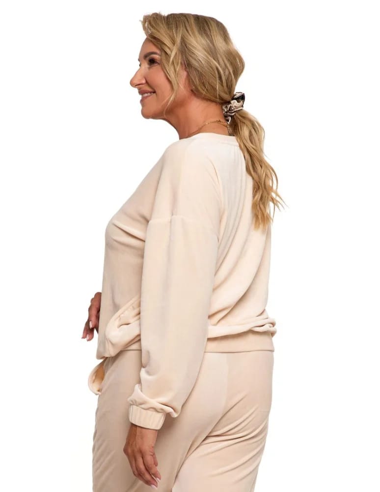 Bluzy damskie - Bluza damska welurowa bez kaptura BEŻOWY  - produkt moraj.pl 3